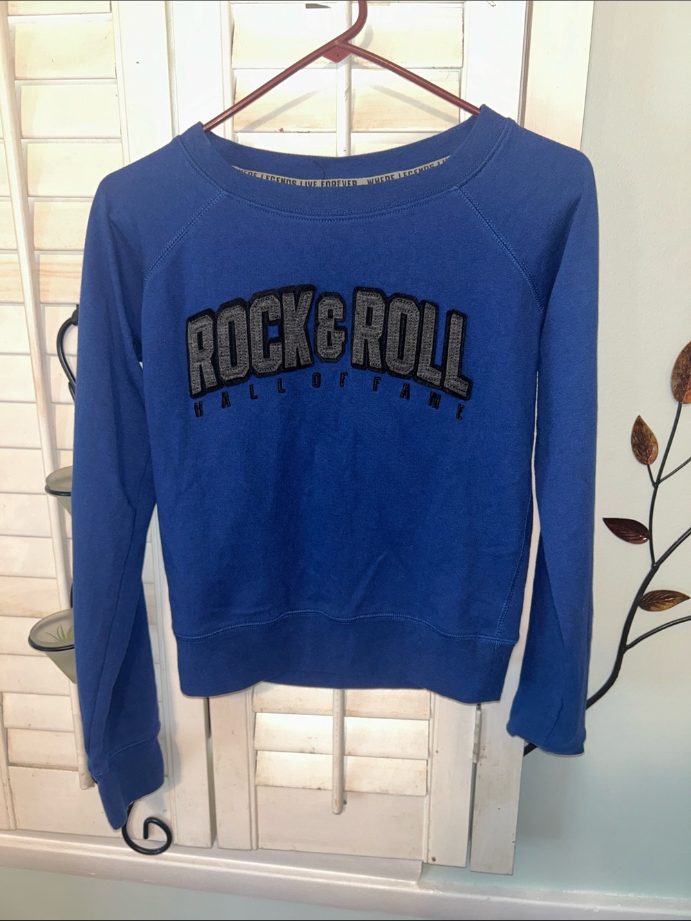 Blue Crewneck Sweater with Rock & Roll Embroidery